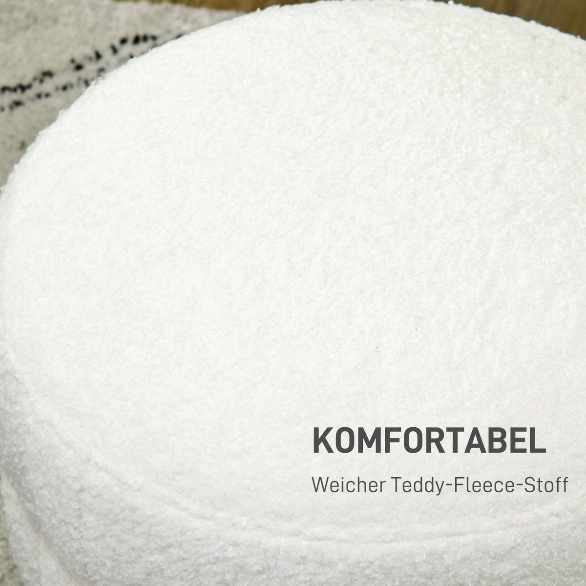 Stool, footstool, round ottoman, footrest with seat cushion, for living room, bedroom, cream white, Ø40 x 45 cm