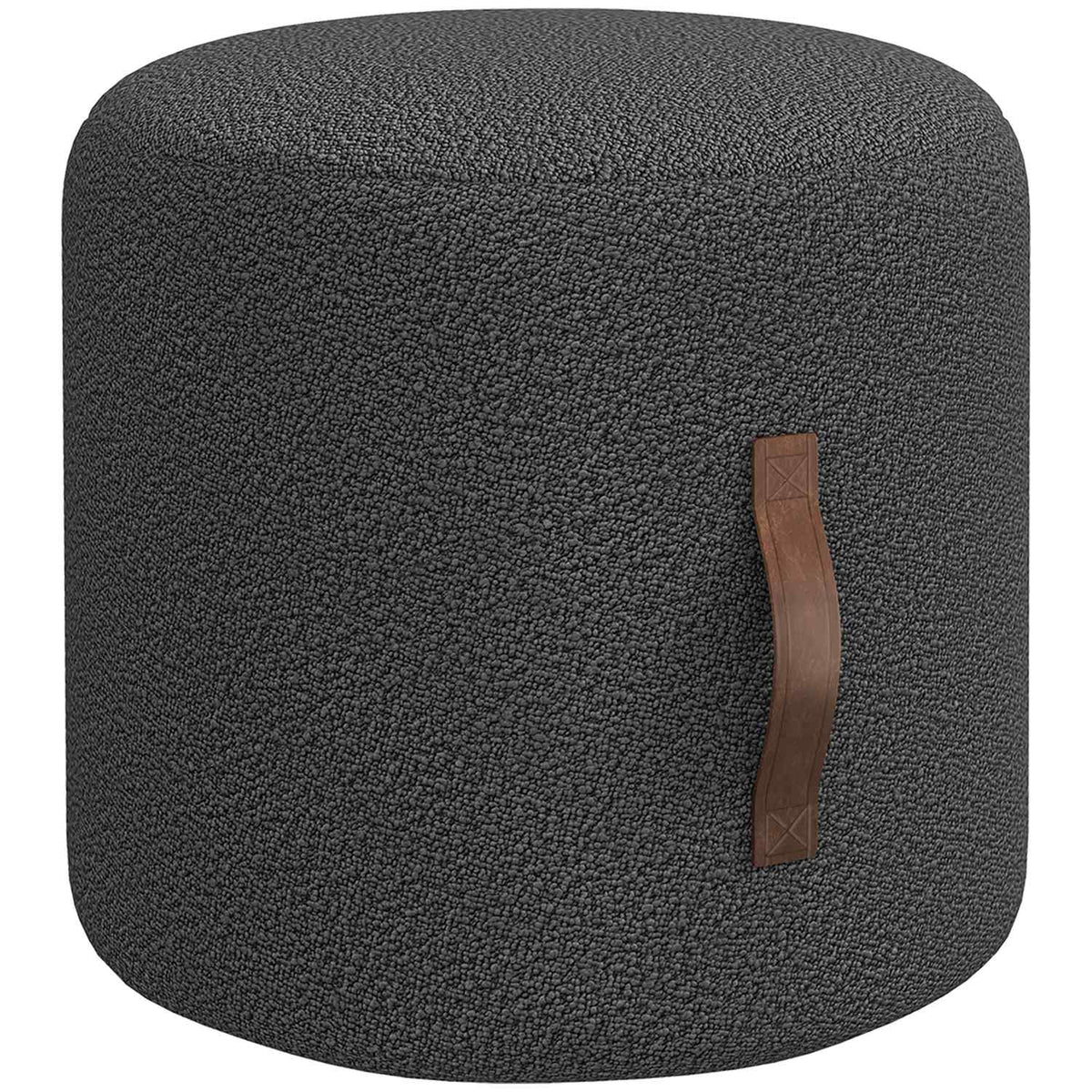 Stool, footstool, round ottoman with handle, footrest, for living room, bedroom, dark gray, Ø48 x 45 cm