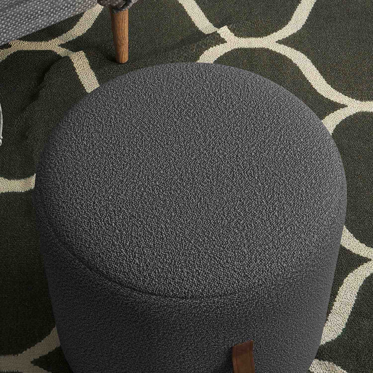 Stool, footstool, round ottoman with handle, footrest, for living room, bedroom, dark gray, Ø48 x 45 cm