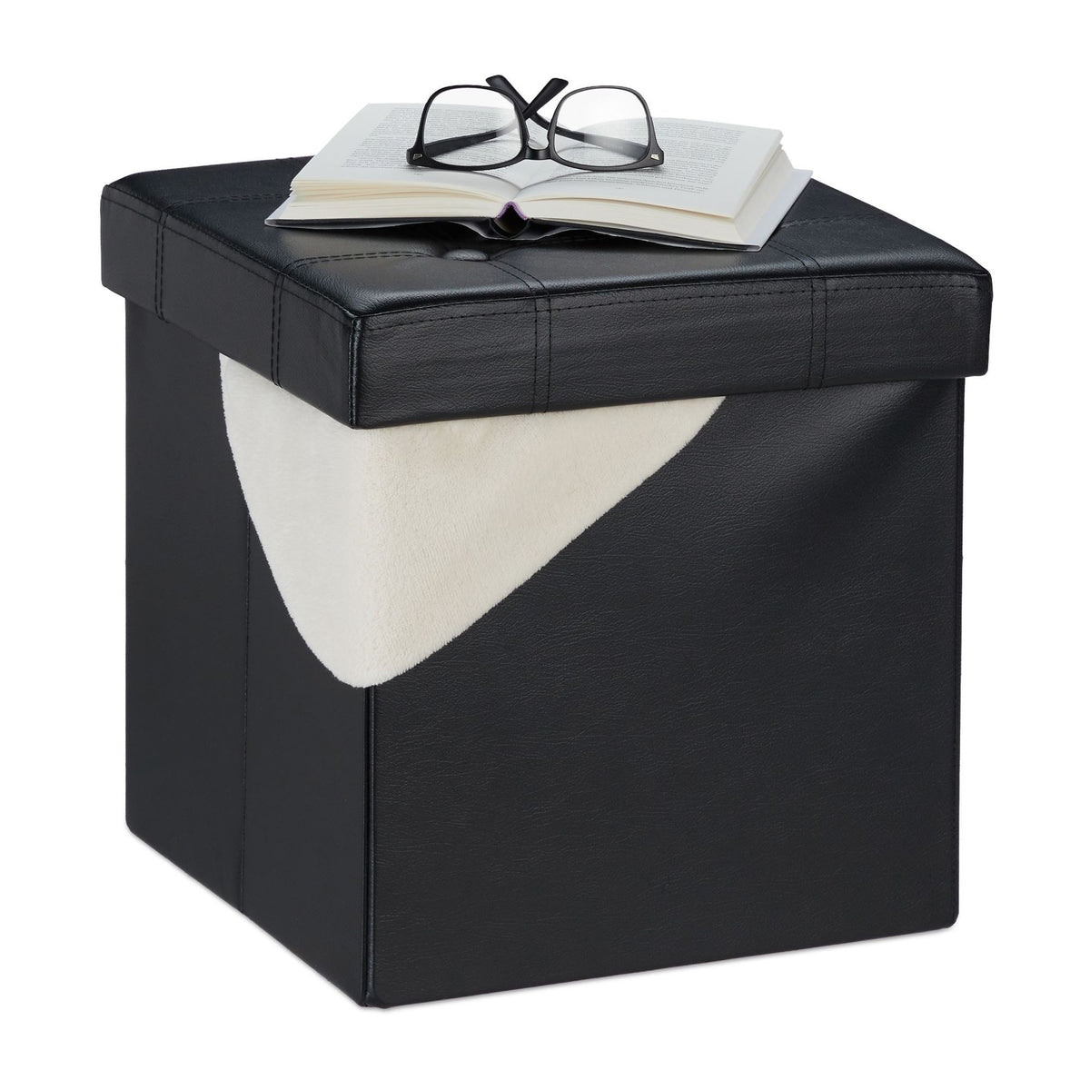Stool in artificial leather with storage space