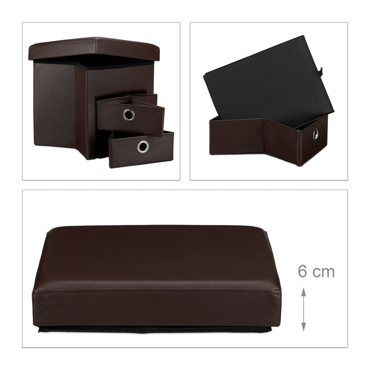 Stool in imitation leather with 2 compartments