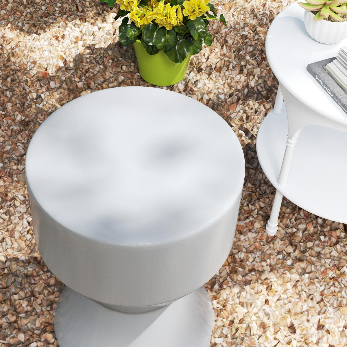 Stool made of ceramic, 120 kg load capacity, diameter 33 x 45.5 cm, weatherproof garden stool in hourglass shape, flower stool, footstool for outdoor camping, garden, terrace, balcony, light gray