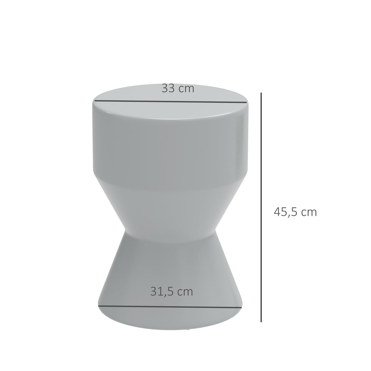 Stool made of ceramic, 120 kg load capacity, diameter 33 x 45.5 cm, weatherproof garden stool in hourglass shape, flower stool, footstool for outdoor camping, garden, terrace, balcony, light gray
