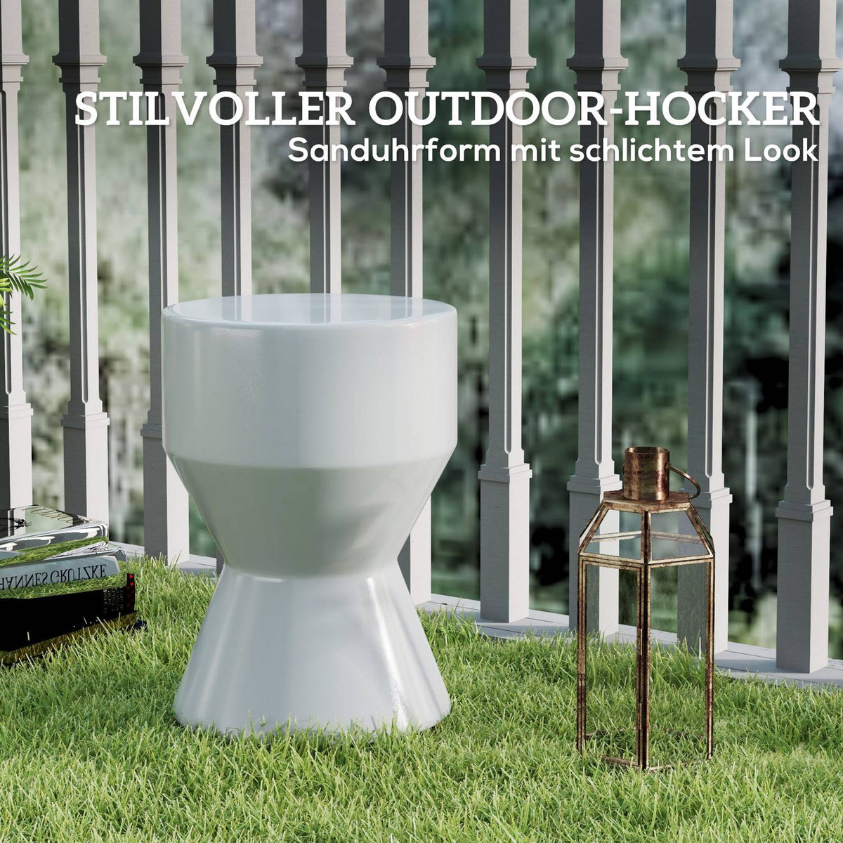 Stool made of ceramic, 120 kg load capacity, diameter 33 x 45.5 cm, weatherproof garden stool in hourglass shape, flower stool, footstool for outdoor camping, garden, terrace, balcony, light gray