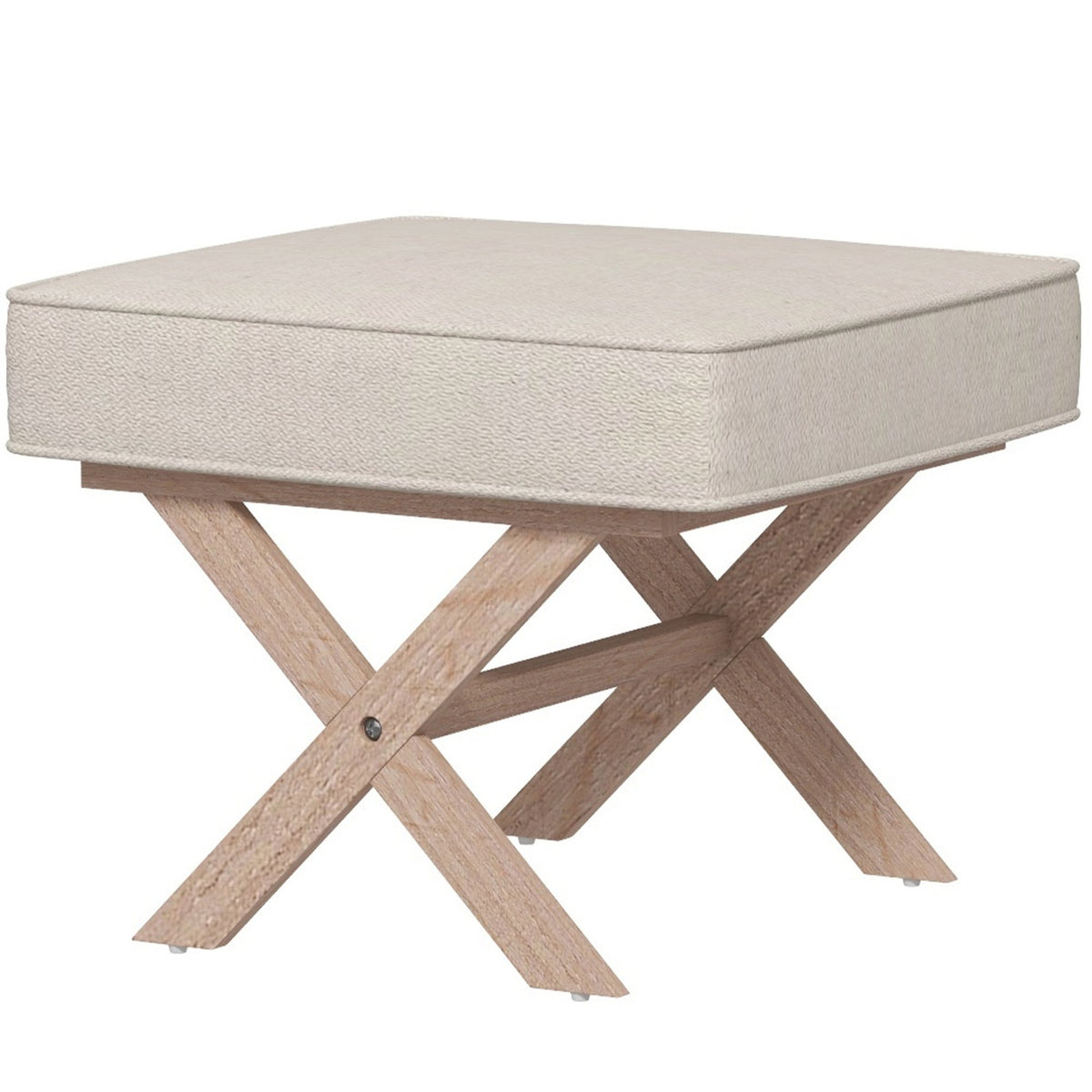 Stool, upholstered bench with linen look, footstool with padded seat, non-slip mat, ottoman footrest made of wood, for living room, bedroom, cream white