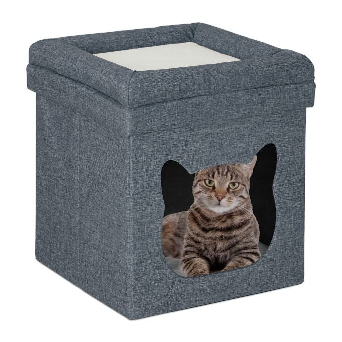 Stool with cat cave in dark grey