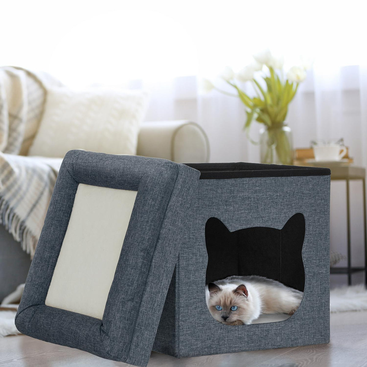 Stool with cat cave in dark grey