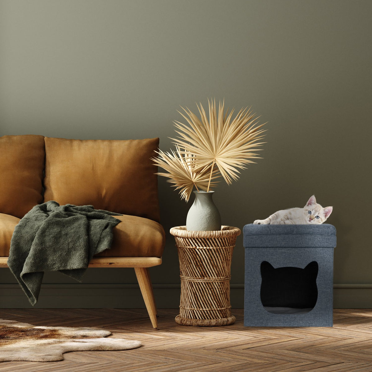 Stool with cat cave in dark grey