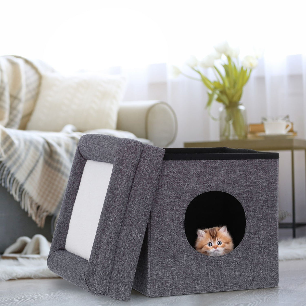Stool with cat hole in grey