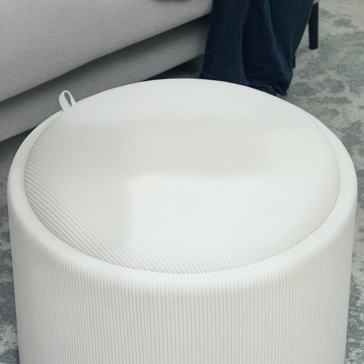 Stool with storage space stool with lid, round footstool upholstered stool coffee table with cord look 56 x 56 x 42 cm cream white |