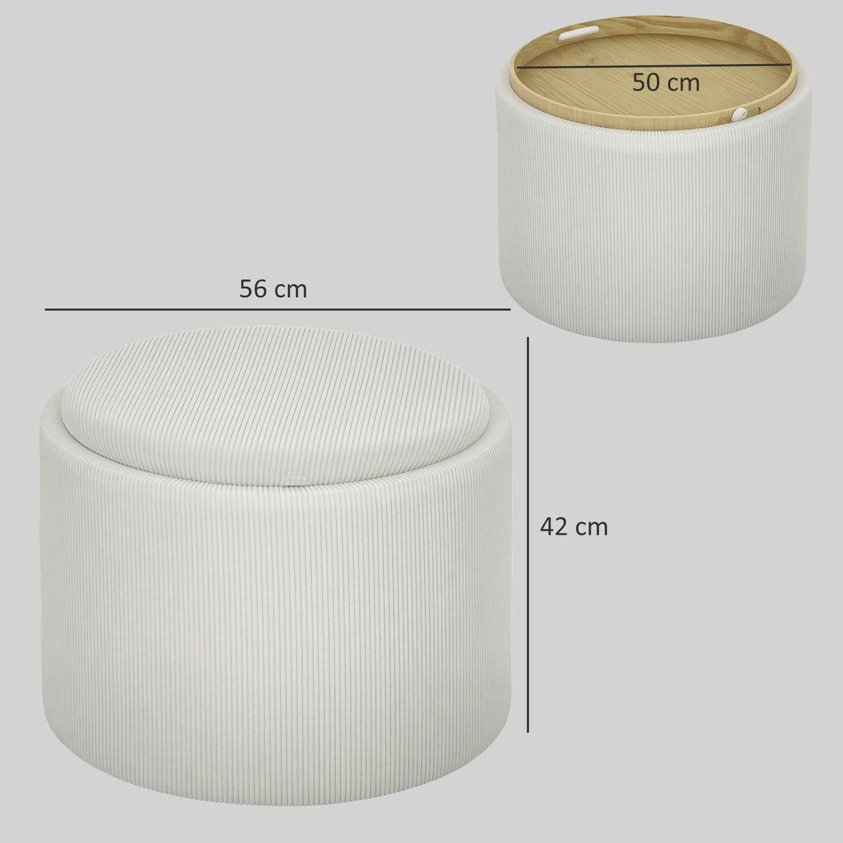 Stool with storage space stool with lid, round footstool upholstered stool coffee table with cord look 56 x 56 x 42 cm cream white |