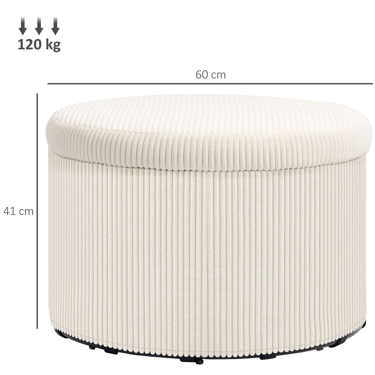 Stool with storage space stool with lid, round ottoman footstool with cord look for living room, bedroom 60 x 60 x 41 cm beige