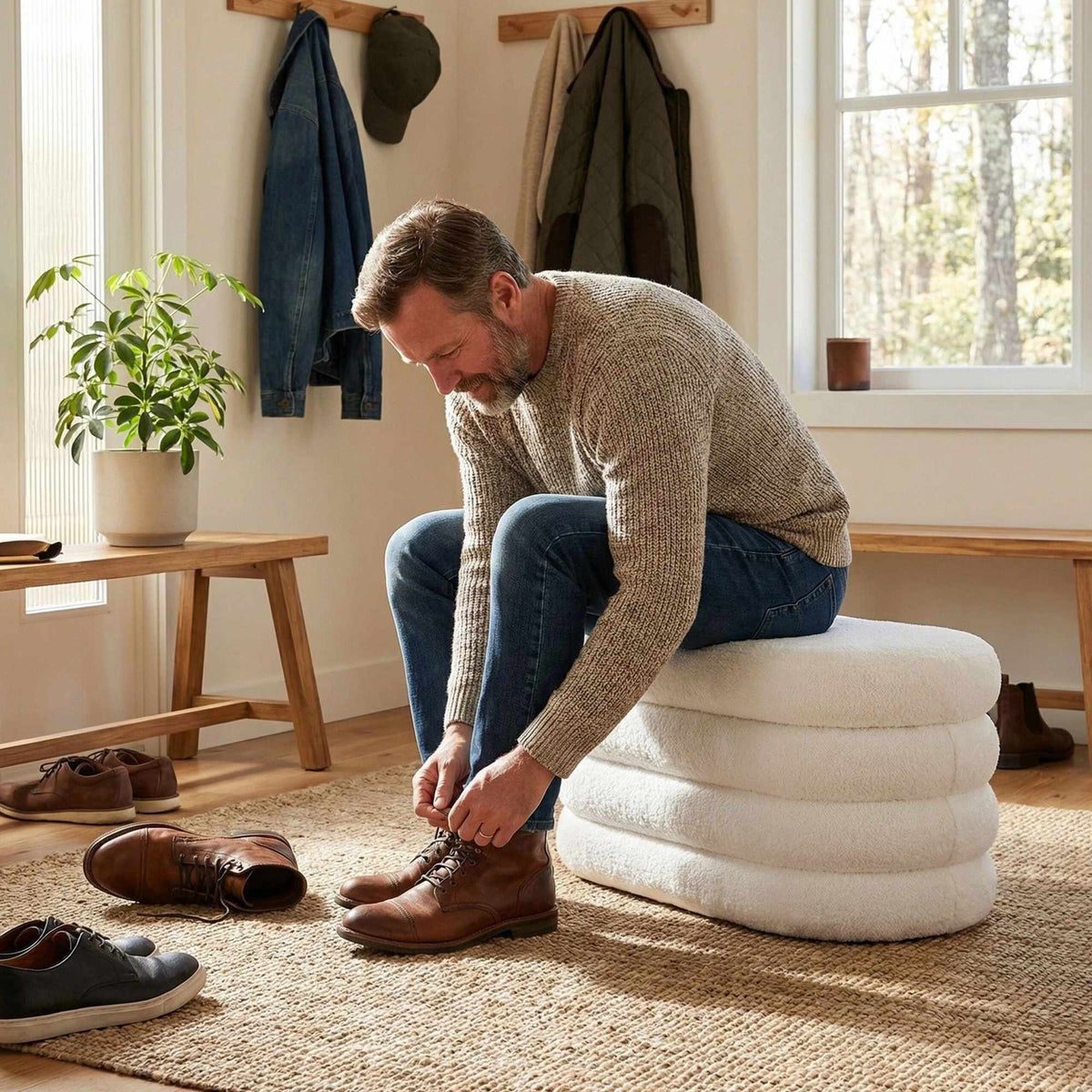 Storage Bench in Teddy Fabric – Upholstered, Padded Seat