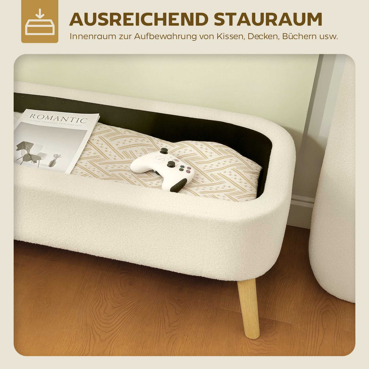 Storage Bench with Hidden Compartment, Teddy Fleece, 220kg Capacity
