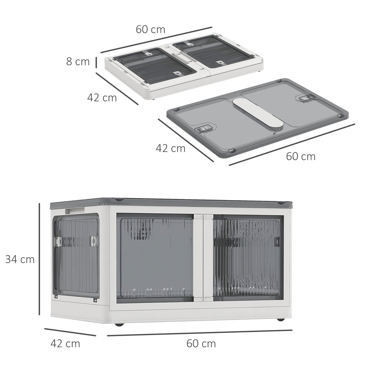Storage Box 69L Stackable Chest With Wheels, Foldable, 5-Sided Access, White