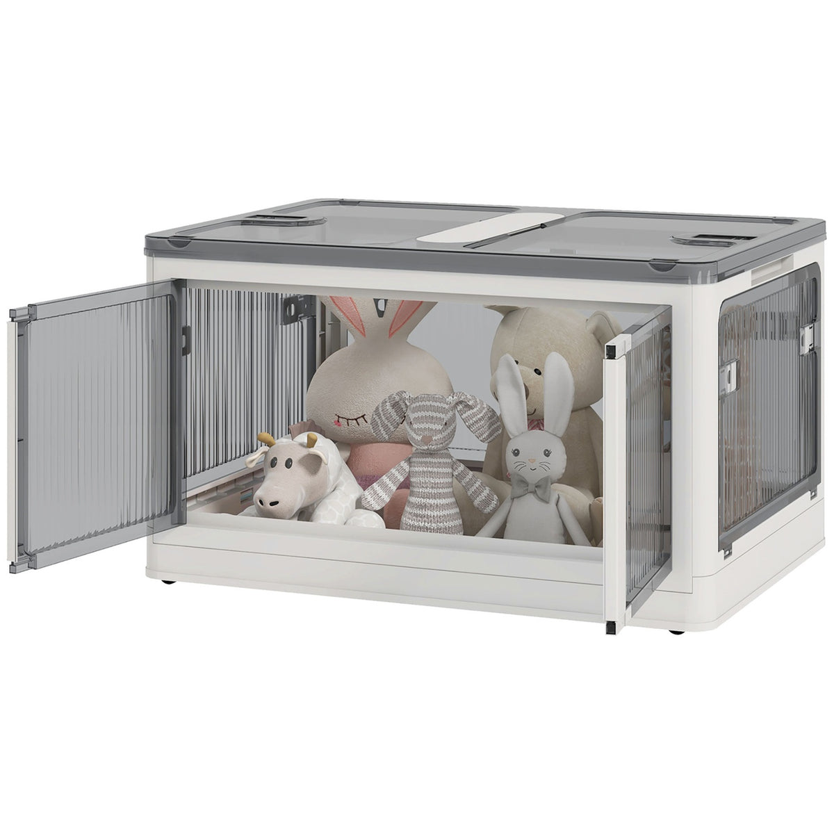 Storage Box Chest 69L Stackable Storage Box With Wheels, Foldable Storage Box, 5-Sided Access, White