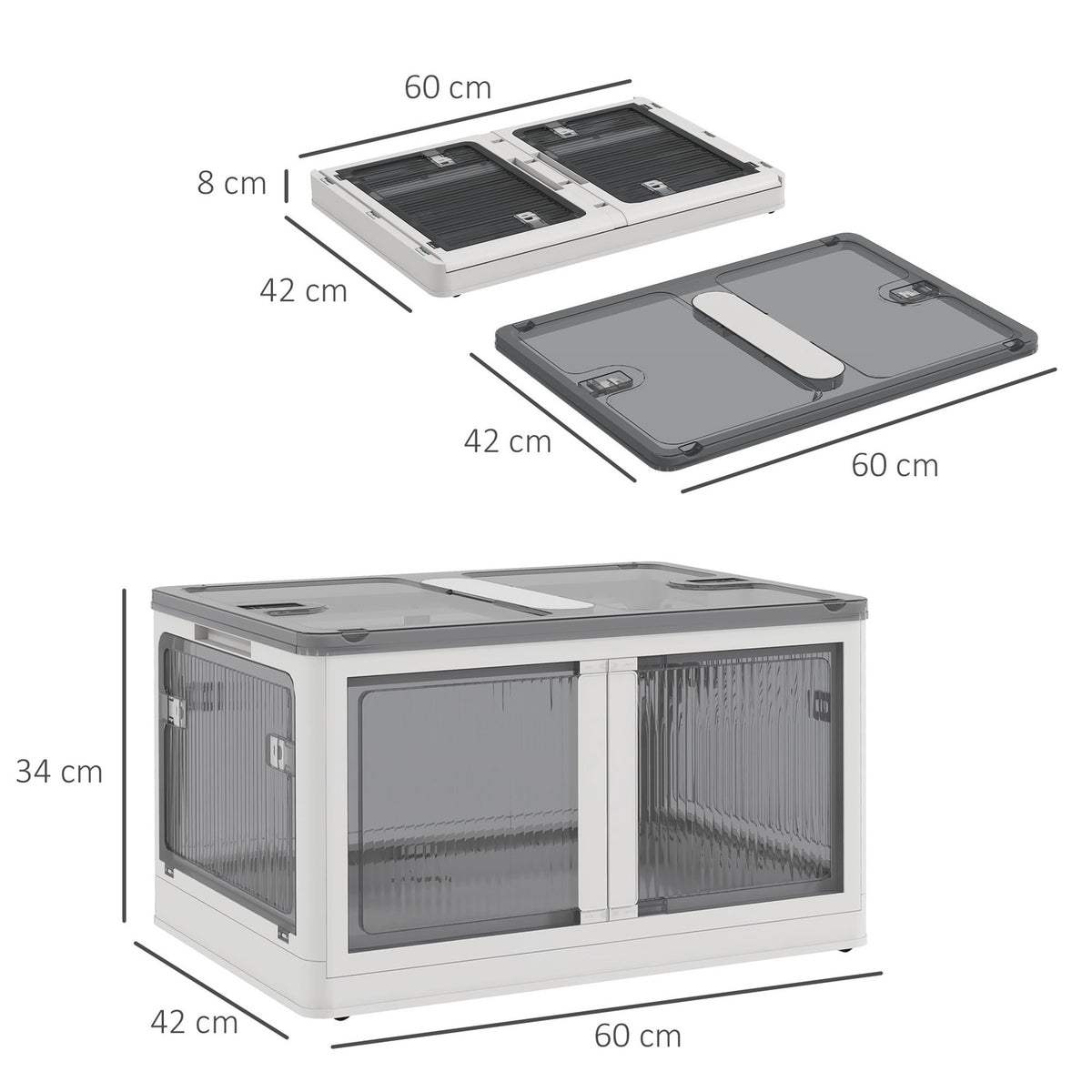 Storage Box Chest 69L Stackable Storage Box With Wheels, Foldable Storage Box, 5-Sided Access, White
