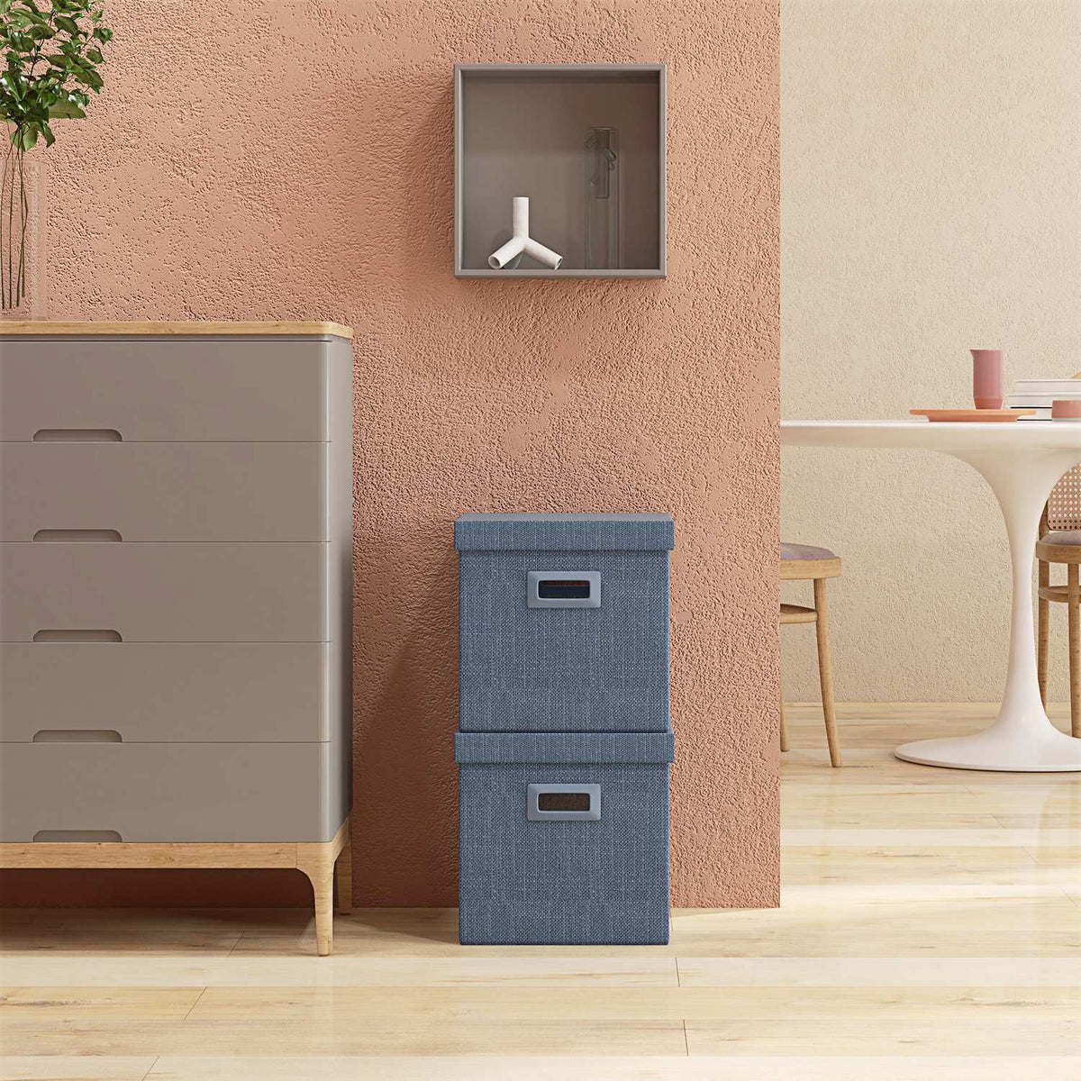 Storage Box Set of 2 Stackable Storage Cubes, Foldable Storage Box for Living Room, Bedroom, 30 x 30 x 29 cm, Blue