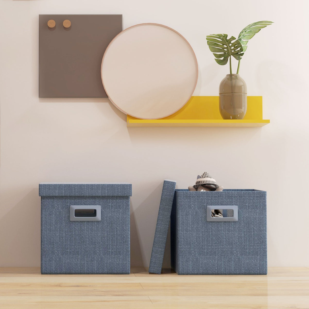 Storage Box Set of 2 Stackable Storage Cubes, Foldable Storage Box for Living Room, Bedroom, 30 x 30 x 29 cm, Blue