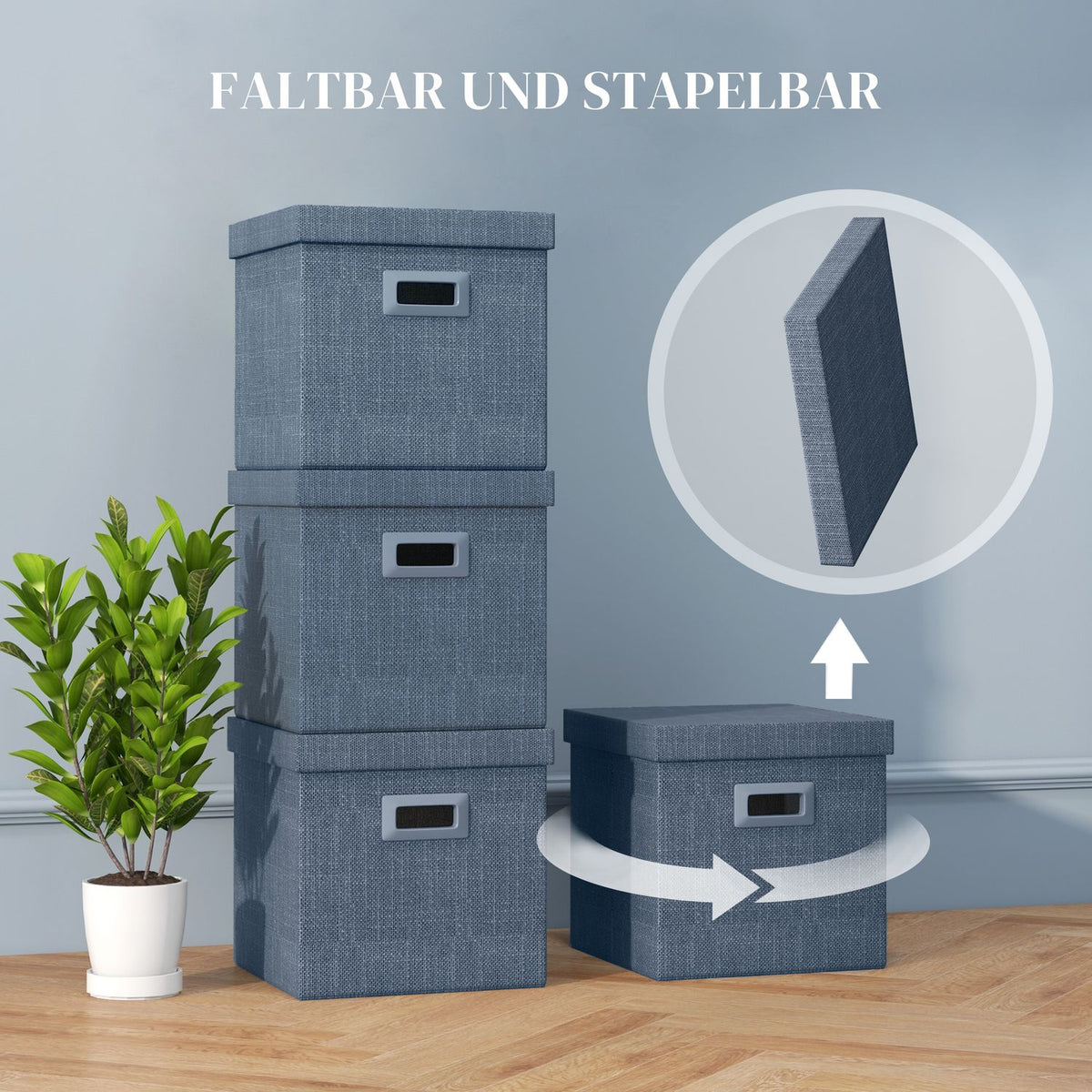 Storage Box Set of 3 Stackable Storage Cubes, Foldable Storage Box for Living Room, Bedroom, 30 x 30 x 29 cm, Blue
