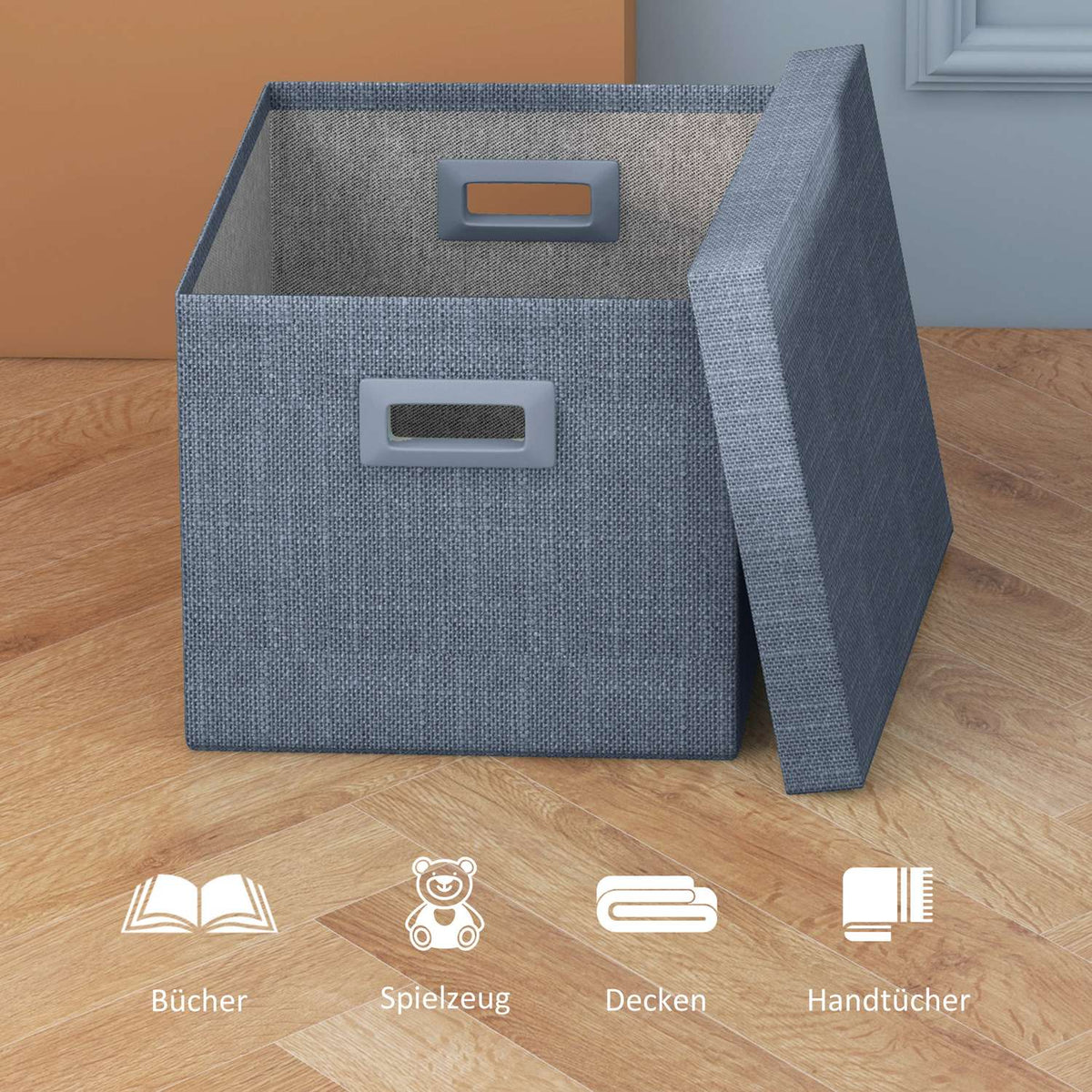Storage Box Set of 3 Stackable Storage Cubes, Foldable Storage Box for Living Room, Bedroom, 30 x 30 x 29 cm, Blue