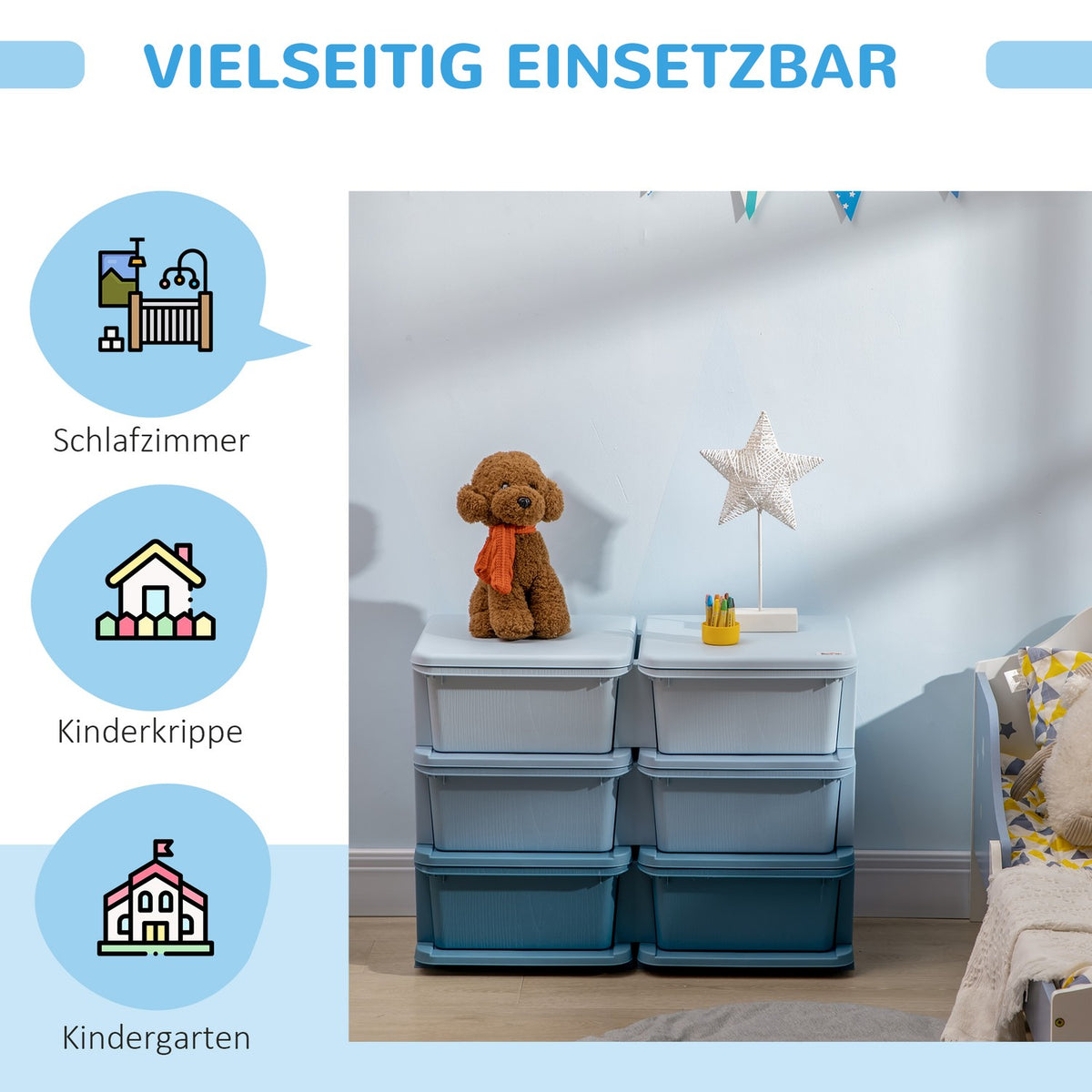 Storage Boxes With Lid Drawer Cabinet For Children Toy Box Toy Organizer Children'S Furniture For 3-6 Years Children Blue