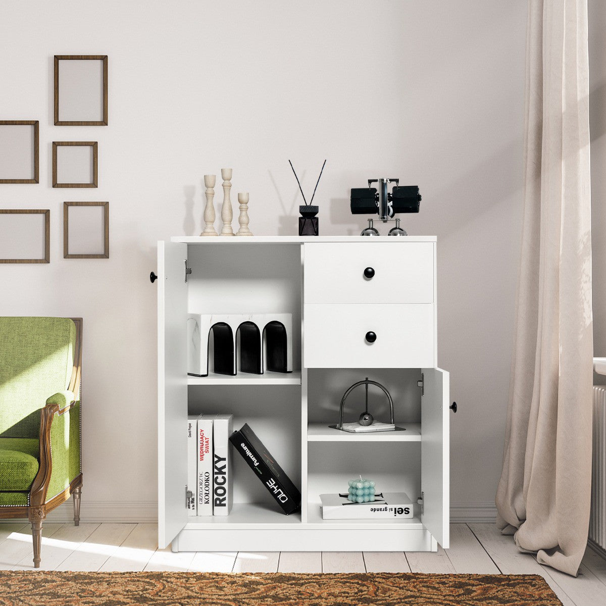 Storage Cabinet, 2-Door 2-Drawer, Adjustable Shelves