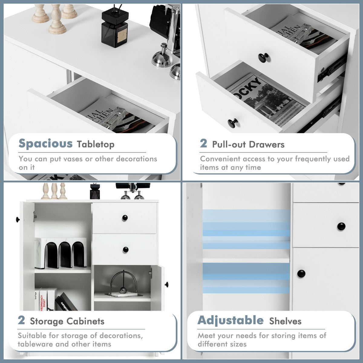 Storage Cabinet, 2-Door 2-Drawer, Adjustable Shelves