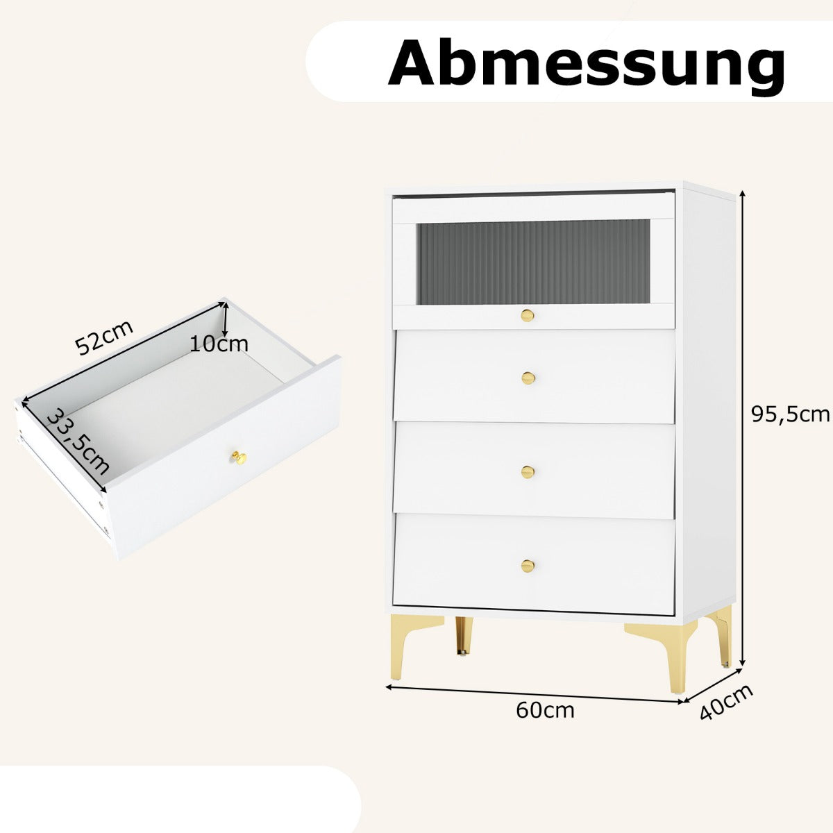 Storage Cabinet with 3 Drawers, Flip Glass Door, White