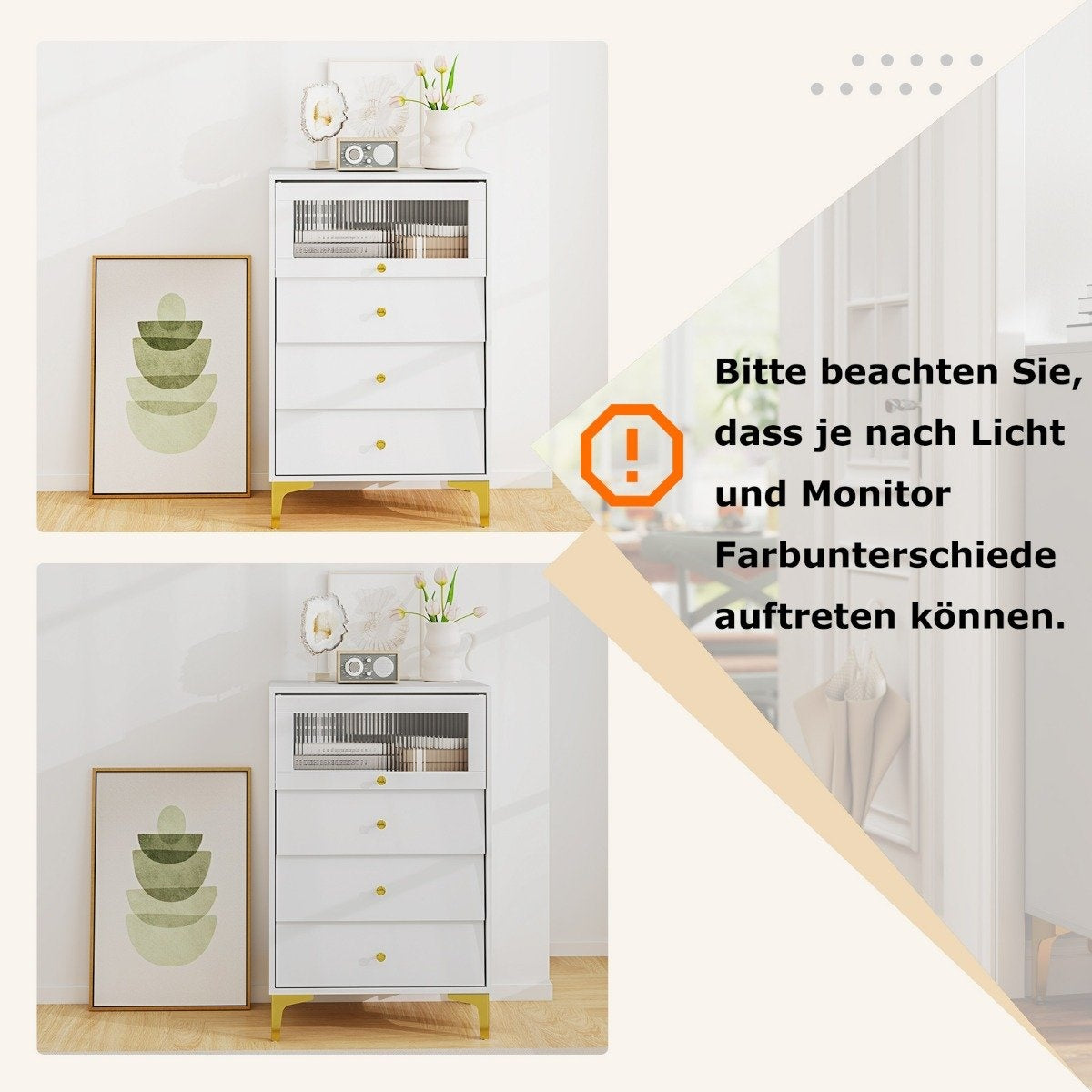Storage Cabinet with 3 Drawers, Flip Glass Door, White