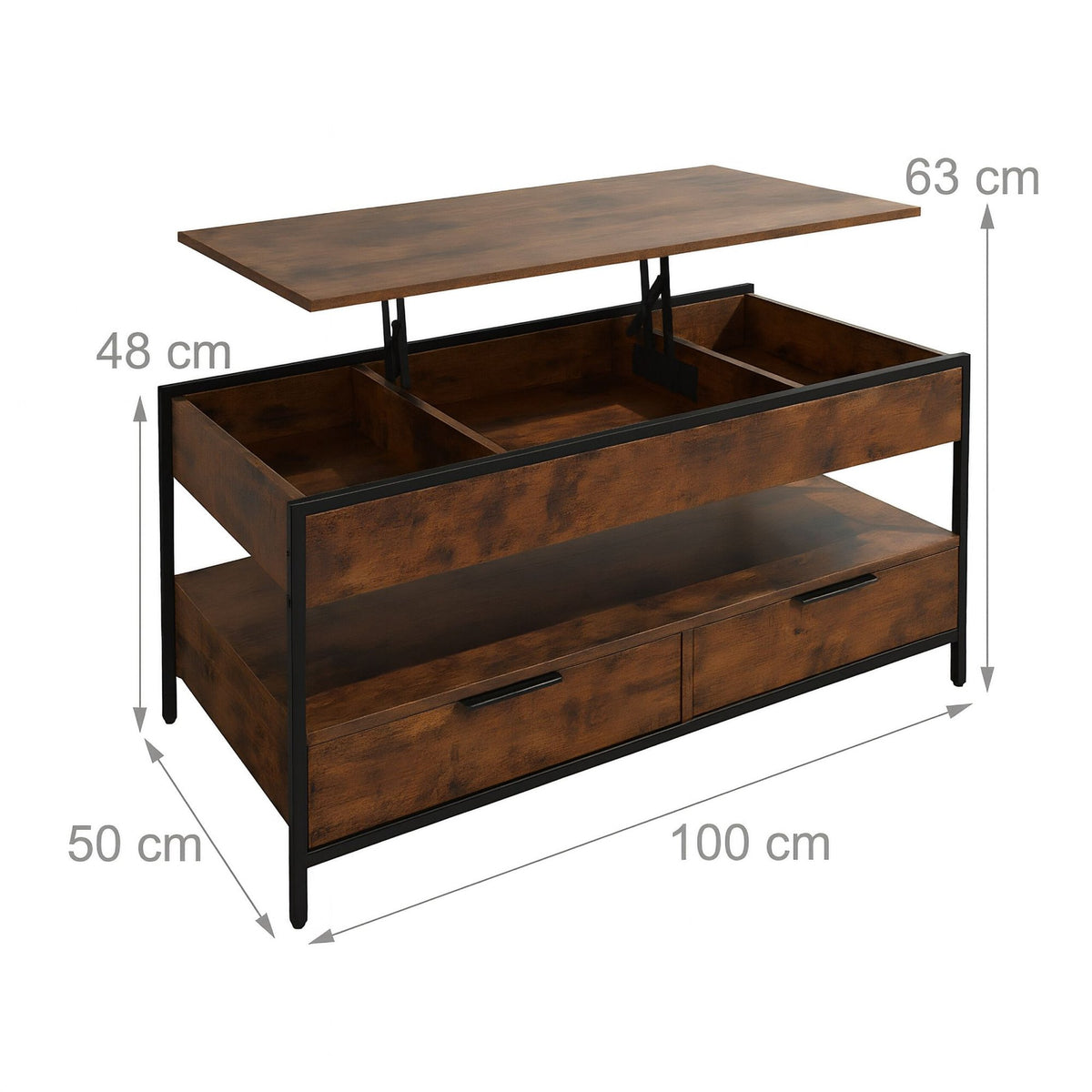 Storage Coffee Table with Drawers and Adjustable Top