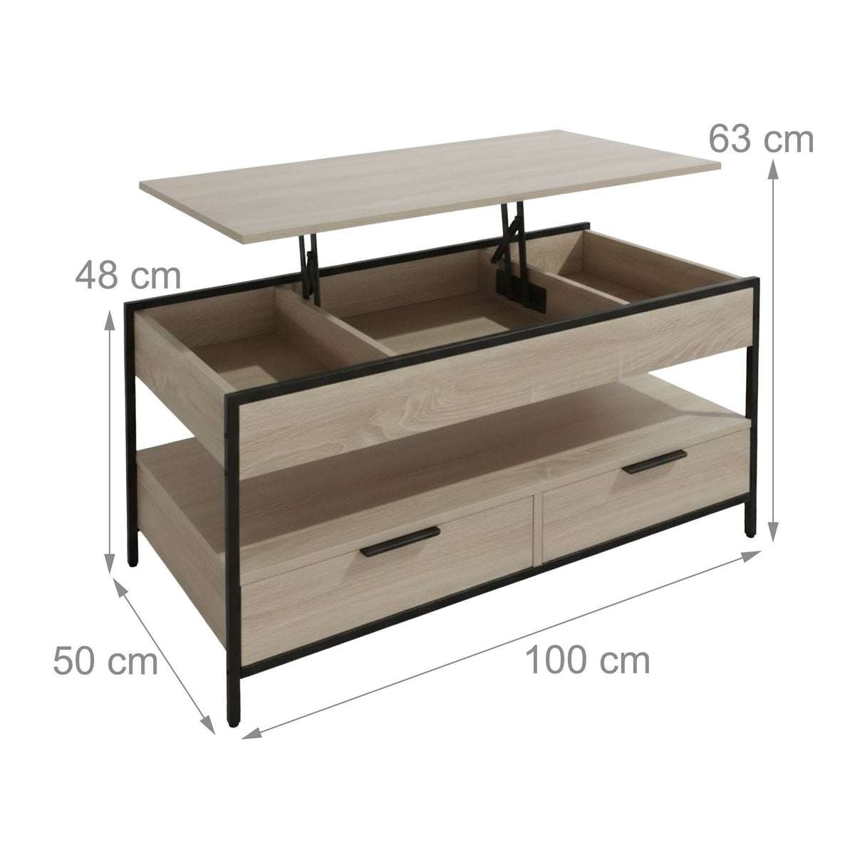 Storage Coffee Table with Drawers and Adjustable Top