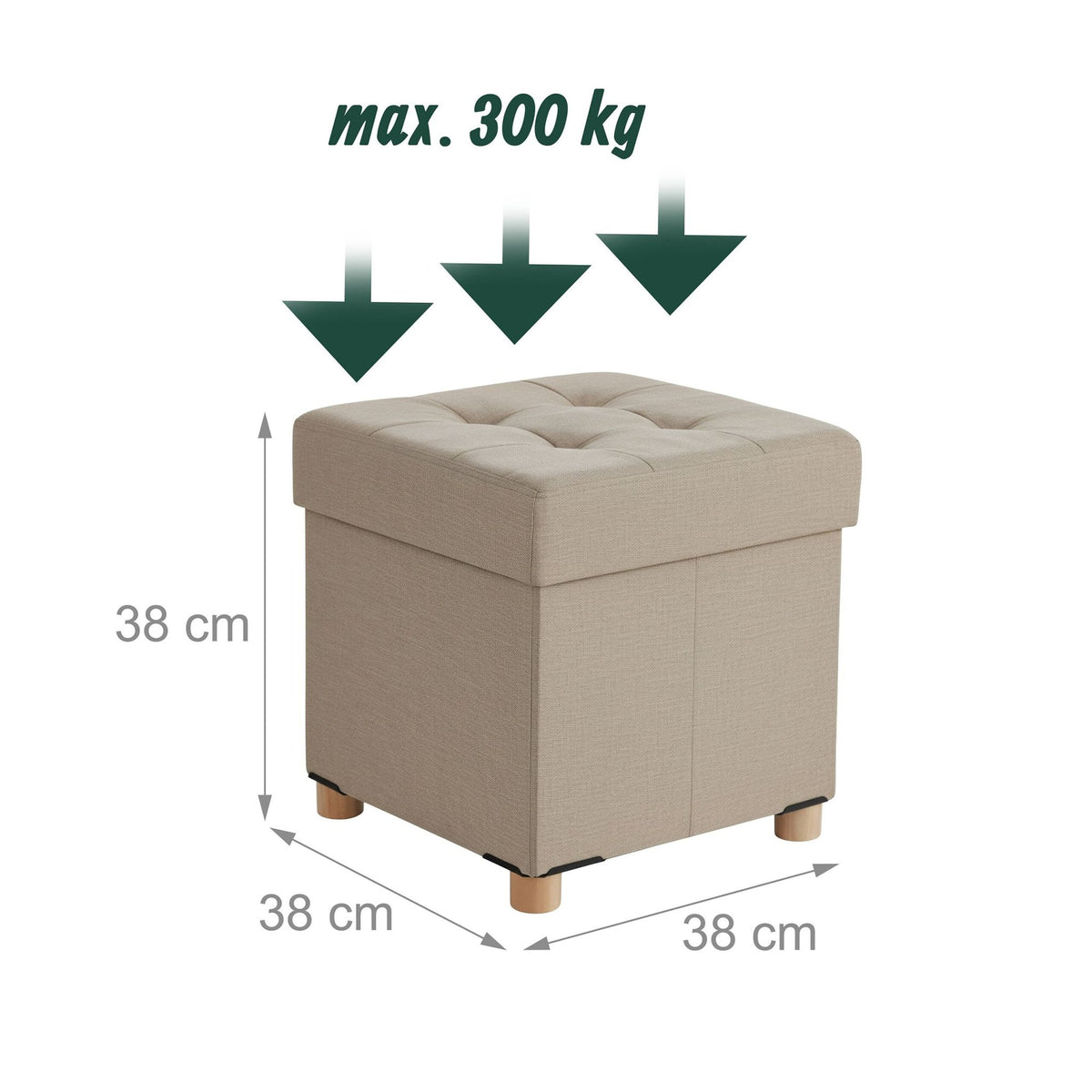 Storage Cube Stool with Upholstered Seat and Wooden Legs