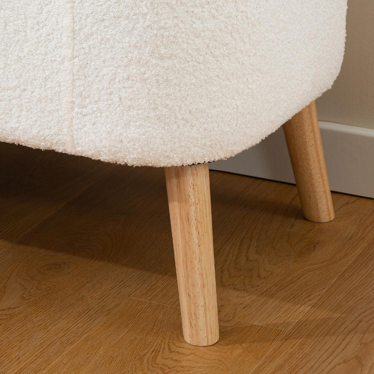 Storage Ottoman, 65L, Fleece, Rubberwood, 120x42x45 cm, Cream