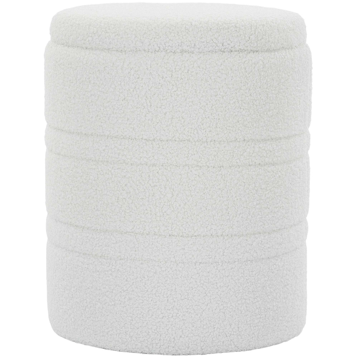 Storage Ottoman, Round Sherpa Stool, Reversible Lid, White