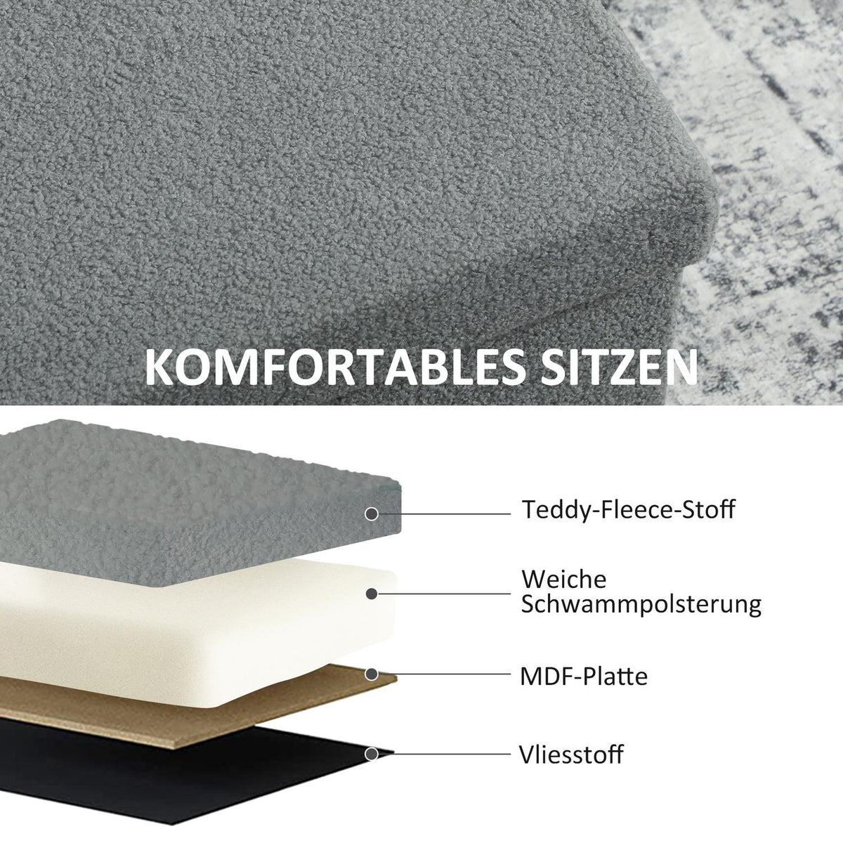 Storage Ottoman, Upholstered Bench with Lid, Dark Gray