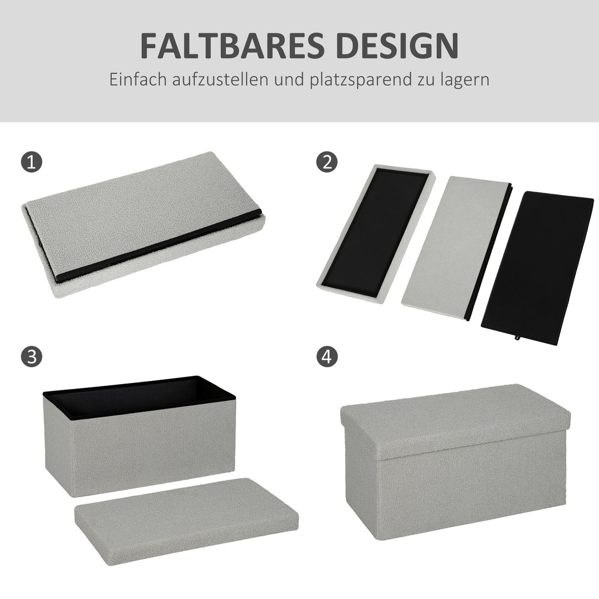 Storage Ottoman, Upholstered Bench with Lid, Light Gray