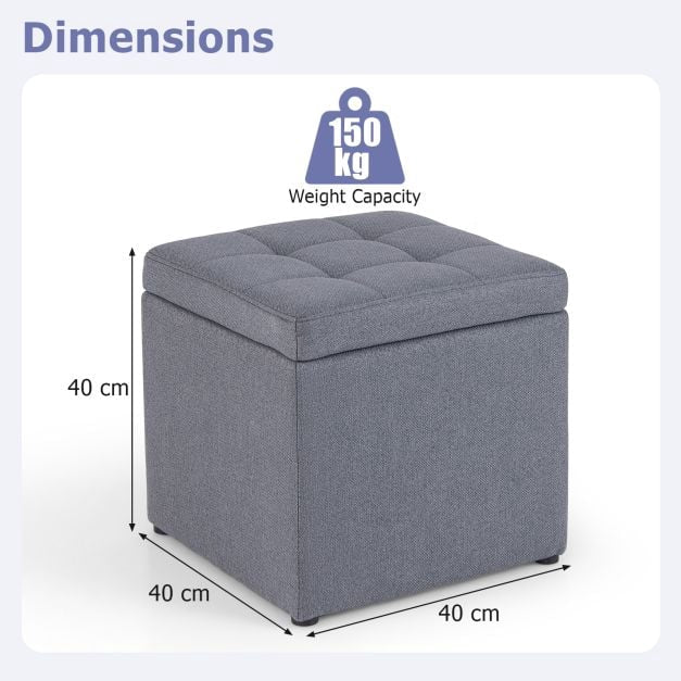 Storage Ottoman With Lid, Linen, Gray, 40x40x40 cm