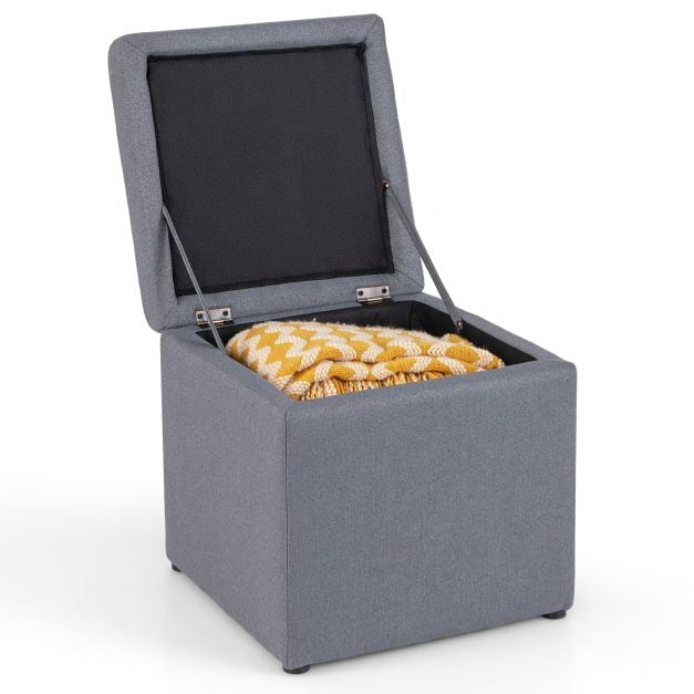 Storage Ottoman With Lid, Linen, Gray, 40x40x40 cm