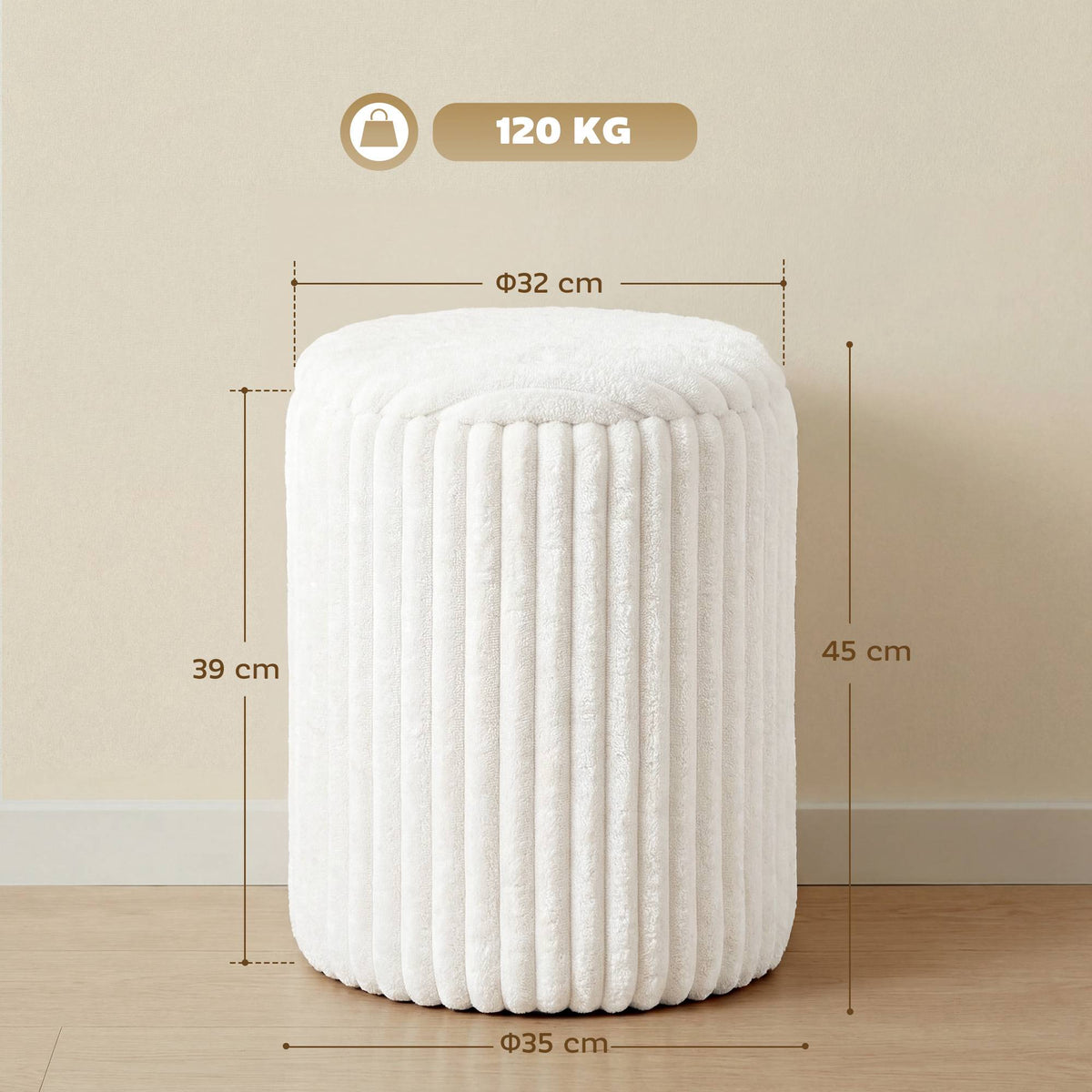 Storage Ottoman with Reversible Lid, White Corduroy, 35x35x45 cm