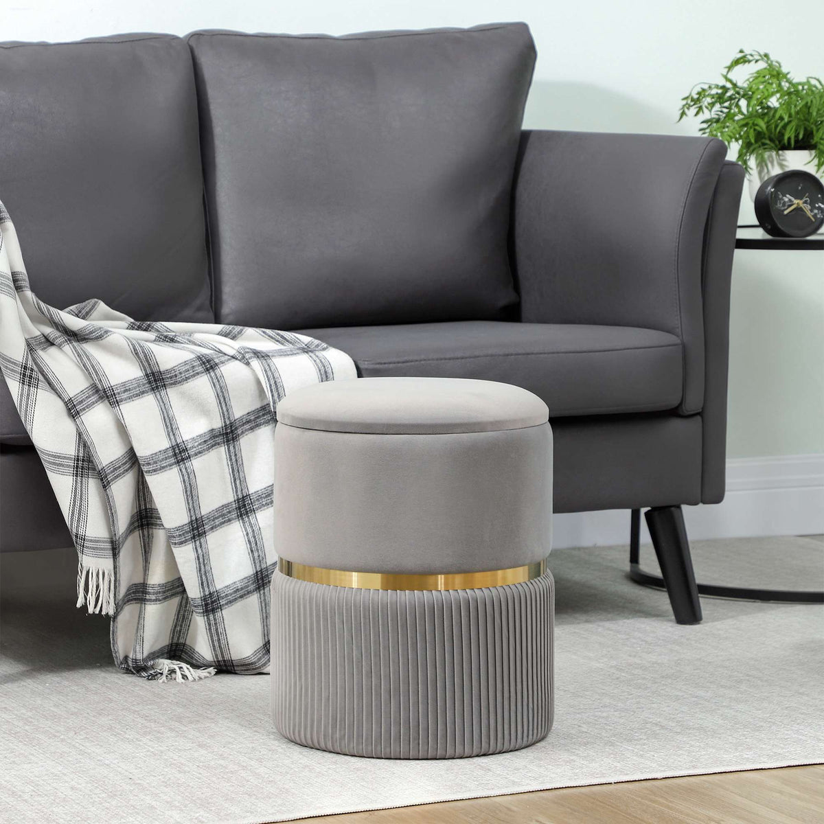 Storage Ottoman with Velvet Fabric, Light Grey, 36x36x44 cm