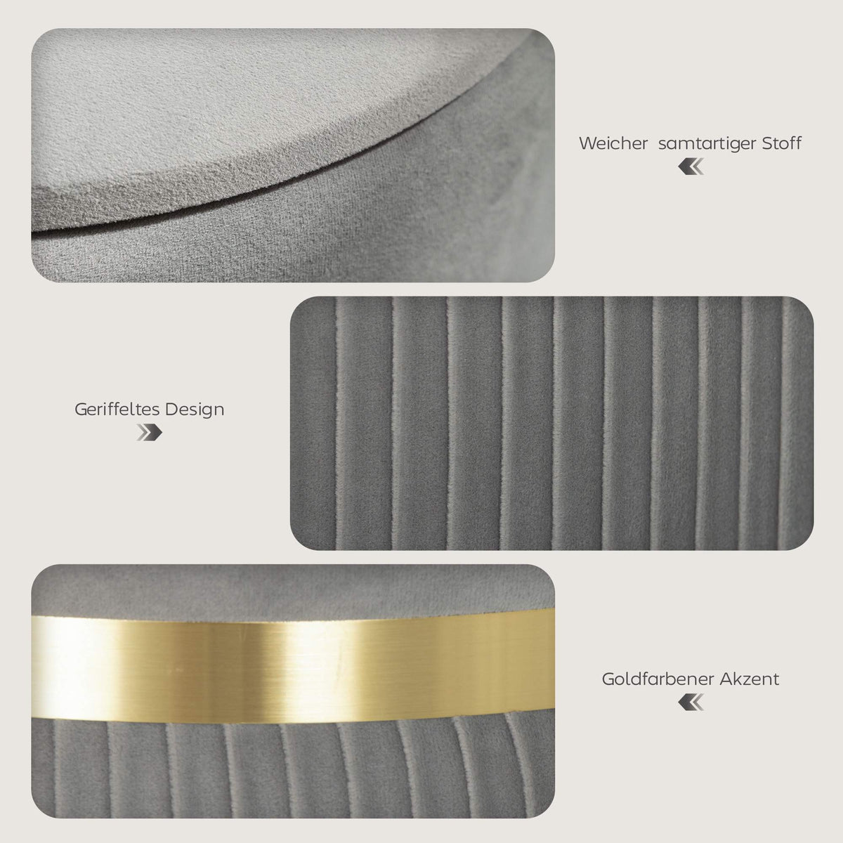 Storage Ottoman with Velvet Fabric, Light Grey, 36x36x44 cm