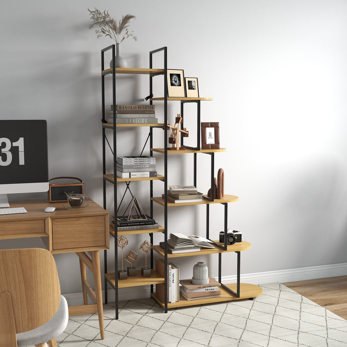 Storage Shelf Bookcase With 5 Tiers In Industrial Design, Standing Shelf With Anti-Tilt Protection, For Bedroom/Living Room/Kitchen