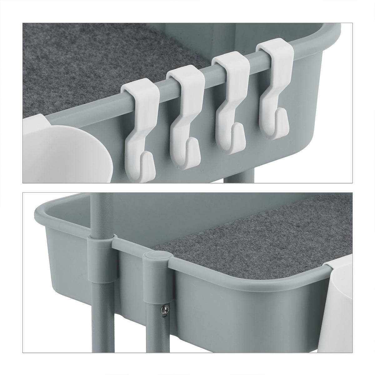 Storage Trolley with Felt Inserts, 3-Tier Shelves