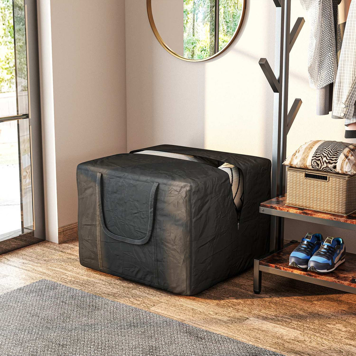 Storage bag 600D Oxford, 384L carrying bag can hold up to 60kg, UV30+ waterproof storage bag, for camping and traveling, 80 x 80 x 60 cm, black