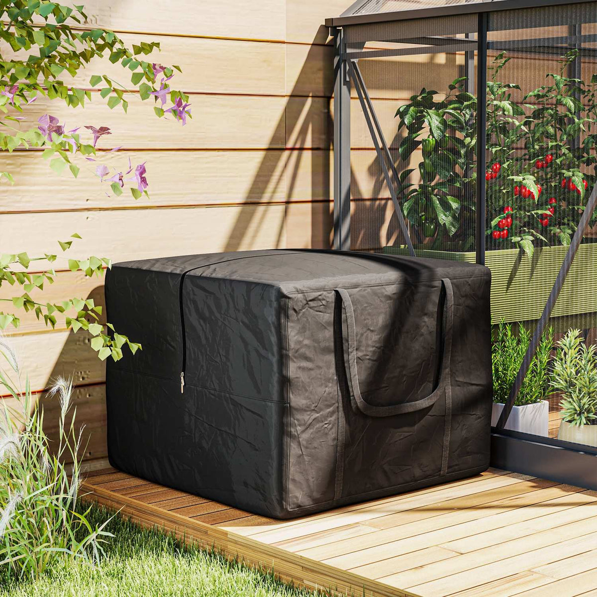 Storage bag 600D Oxford, 384L carrying bag can hold up to 60kg, UV30+ waterproof storage bag, for camping and traveling, 80 x 80 x 60 cm, black
