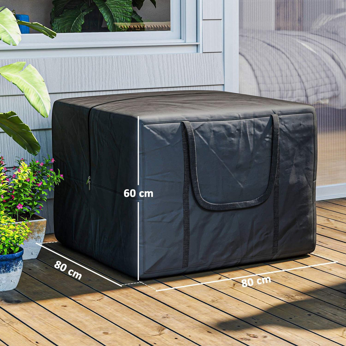 Storage bag 600D Oxford, 384L carrying bag can hold up to 60kg, UV30+ waterproof storage bag, for camping and traveling, 80 x 80 x 60 cm, black