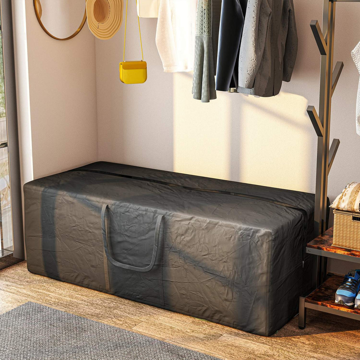 Storage bag 600D Oxford, 840L carrying bag load-bearing up to 100kg, UV30+ waterproof storage bag, for camping and traveling, 175 x 80 x 60 cm, black
