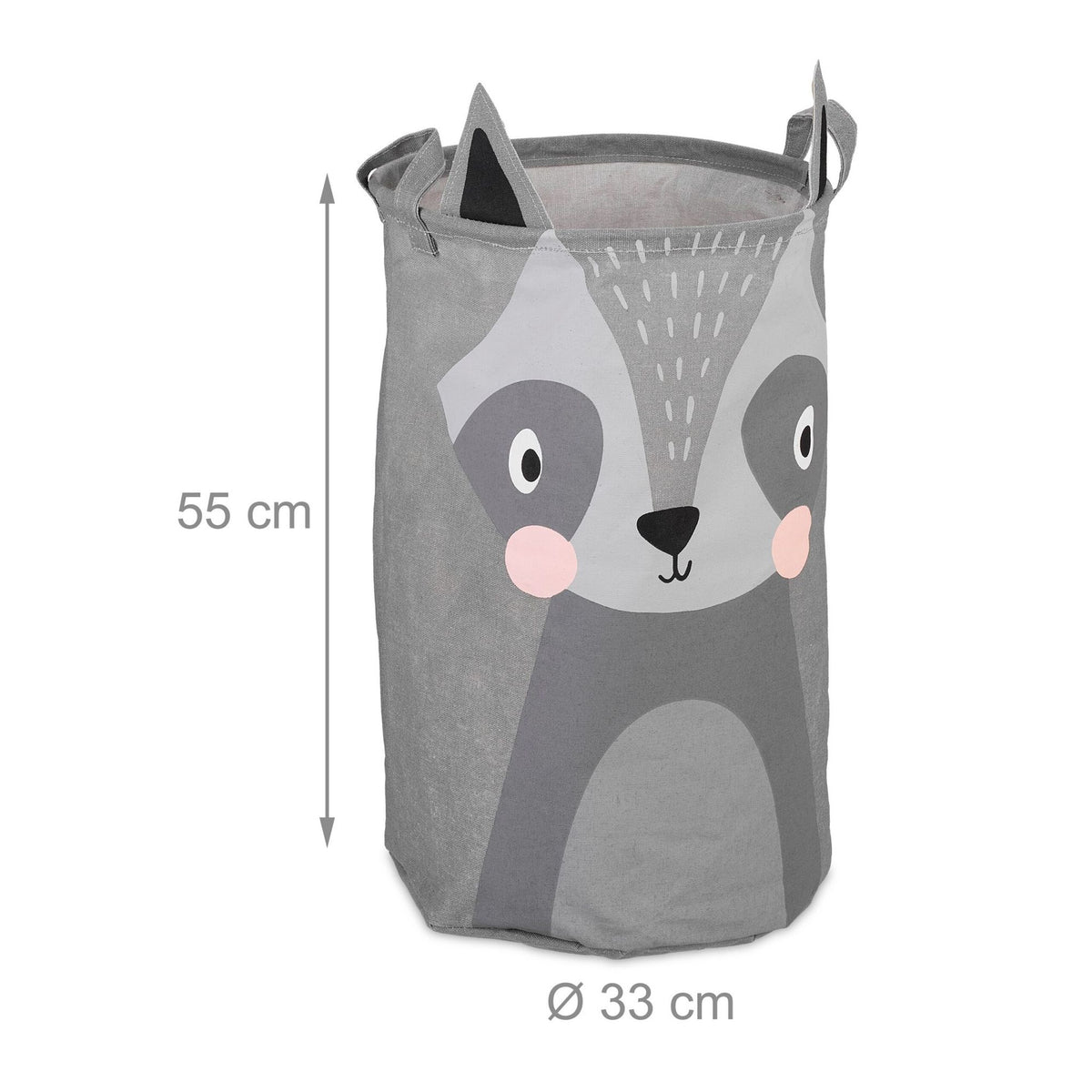Storage basket for children with a raccoon motif