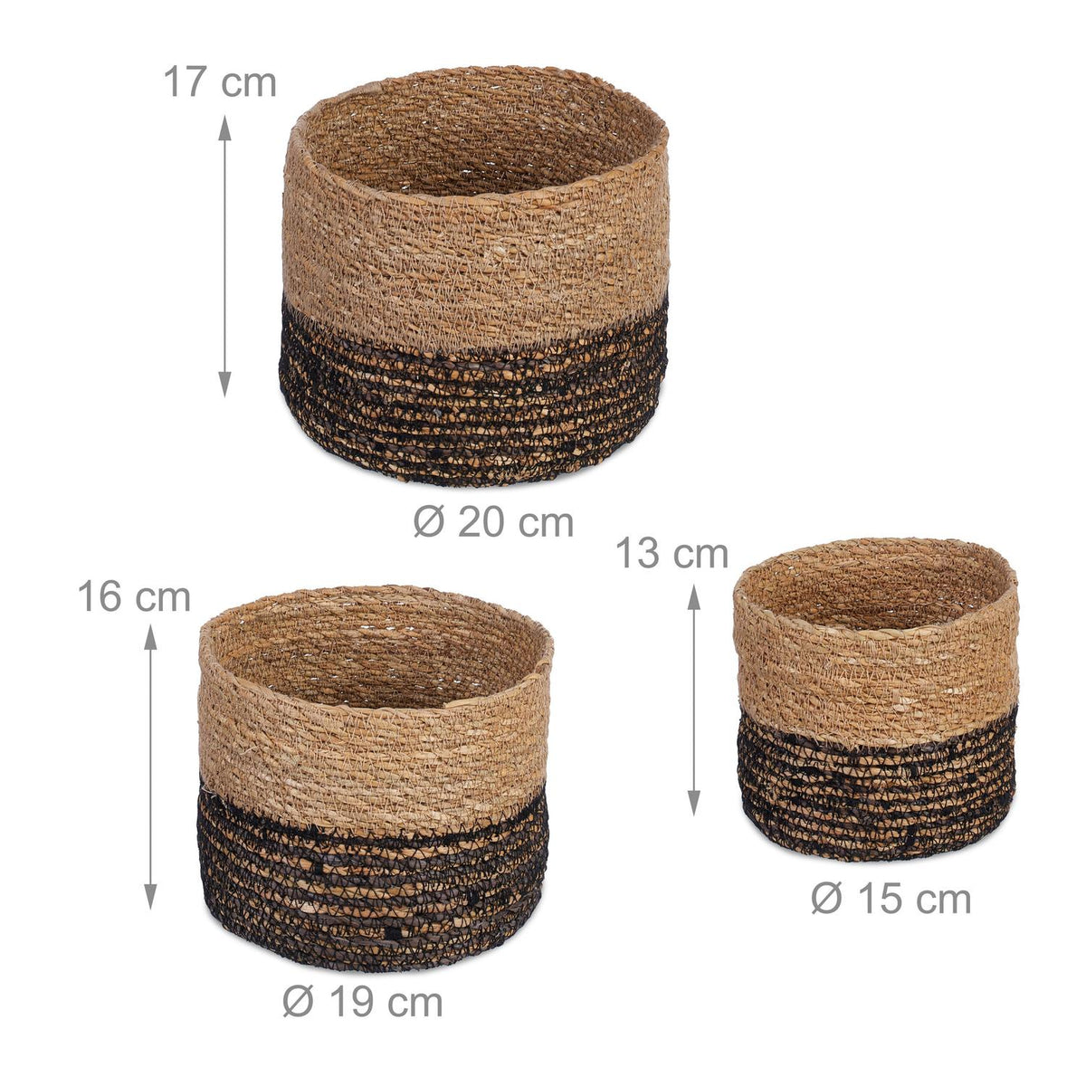 Storage baskets, set of 3, seaweed